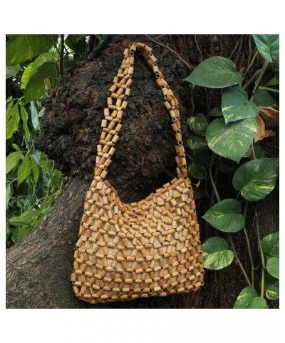 Handcrafted Bamboo Accent Shoulder Bag Handbag from Brazil Natural Fiber Beige Patterned 'Lattice Connection' $31.57 Shoulder...