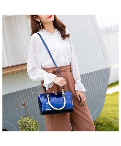 Shiny Patent Women Faux Leather Handbags Crossbody Bag Top Handle Purse Satchel Bag Shoulder Bag(Blue) Pink $33.30 Totes