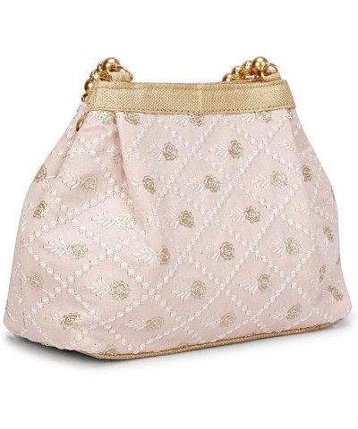 Indian Ethnic Designer Embroidered Silk Potli Bag Batwa Pearls Handle Purse Baby Pink-001 $9.45 Wristlets