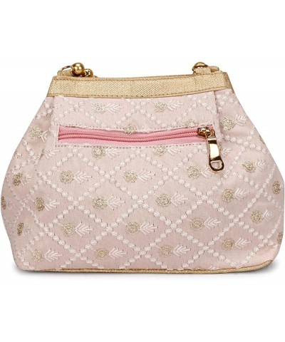 Indian Ethnic Designer Embroidered Silk Potli Bag Batwa Pearls Handle Purse Baby Pink-001 $9.45 Wristlets