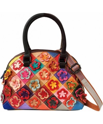 Women Multicolored Flowers Tote Genuine Leather Shell Purse Colorful Flora Shoulder Handbag Bohemian Crossbody Bag Multicolor...