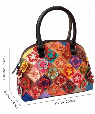 Women Multicolored Flowers Tote Genuine Leather Shell Purse Colorful Flora Shoulder Handbag Bohemian Crossbody Bag Multicolor...