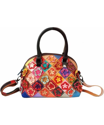 Women Multicolored Flowers Tote Genuine Leather Shell Purse Colorful Flora Shoulder Handbag Bohemian Crossbody Bag Multicolor...