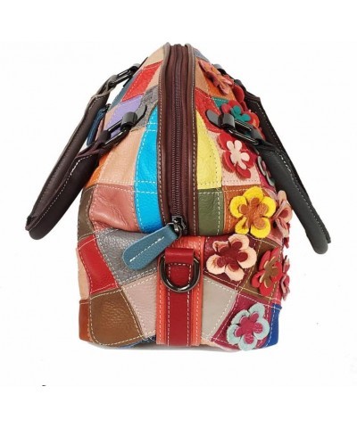 Women Multicolored Flowers Tote Genuine Leather Shell Purse Colorful Flora Shoulder Handbag Bohemian Crossbody Bag Multicolor...