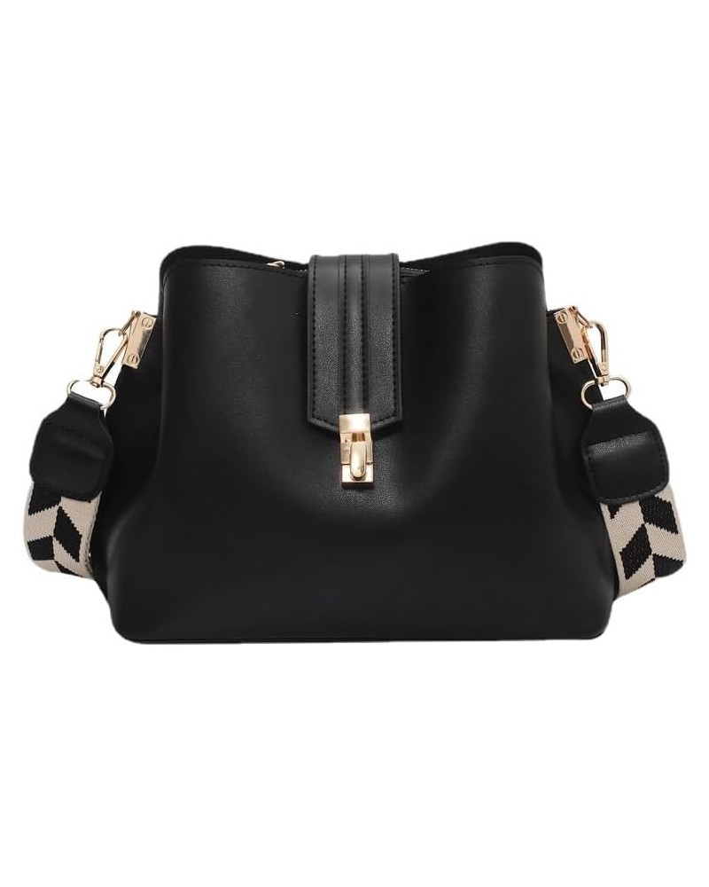 Women's bag Street large capacity solid color bucket bag Women's shoulder bag Black $29.66 Shoulder Bags