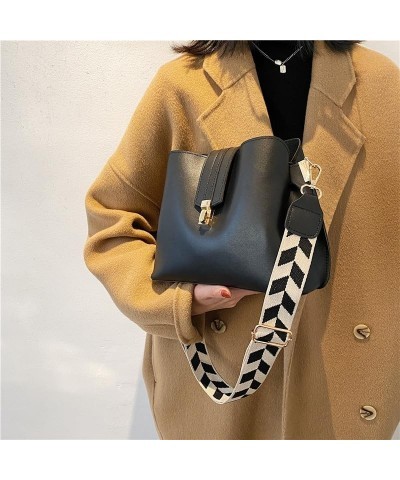 Women's bag Street large capacity solid color bucket bag Women's shoulder bag Black $29.66 Shoulder Bags