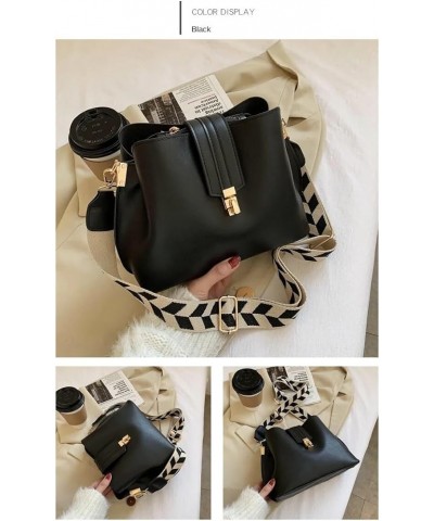 Women's bag Street large capacity solid color bucket bag Women's shoulder bag Black $29.66 Shoulder Bags