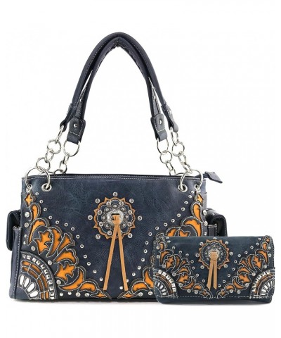 Autumn Fringe Cut Concho Rhinestone Concealed Carry Handbag Purse Matching Wallet Navy Handbag and Wallet Set $30.64 Shoulder...