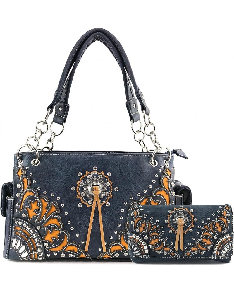 Autumn Fringe Cut Concho Rhinestone Concealed Carry Handbag Purse Matching Wallet Navy Handbag and Wallet Set $30.64 Shoulder...