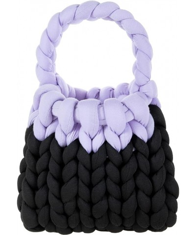 Chunky Yarn Knit Handwoven Color Contrast Cute Crochet Bag for Women Black $15.92 Shoulder Bags