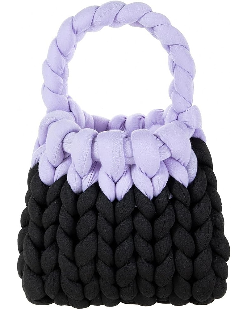 Chunky Yarn Knit Handwoven Color Contrast Cute Crochet Bag for Women Black $15.92 Shoulder Bags