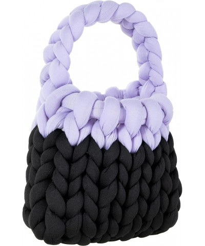 Chunky Yarn Knit Handwoven Color Contrast Cute Crochet Bag for Women Black $15.92 Shoulder Bags