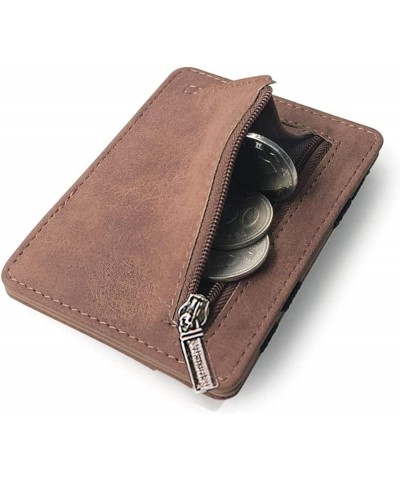 Men Super Slim Leather Wallet Mini Credit Card Purse Holders Money Coin Thin Small with Zipper Short (Color : Coffee) Black $...