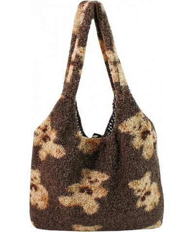 Plush Shoulder Handbag Cute Bear fluffy Tote Handbag Large faux Lamb Wool Shopping Bag Brown $12.59 Totes