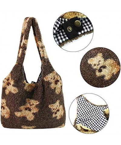 Plush Shoulder Handbag Cute Bear fluffy Tote Handbag Large faux Lamb Wool Shopping Bag Brown $12.59 Totes