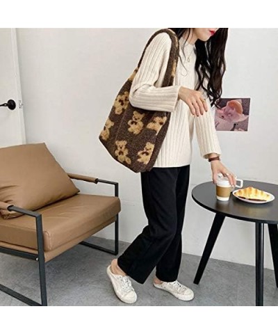 Plush Shoulder Handbag Cute Bear fluffy Tote Handbag Large faux Lamb Wool Shopping Bag Brown $12.59 Totes