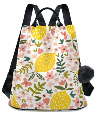 Cartoon Cute Lemons and Pink Flowers Floral Pattern Polyester Backpack Purse Travel Bag for Women Fashion Back Pack Shoulder ...