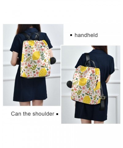 Cartoon Cute Lemons and Pink Flowers Floral Pattern Polyester Backpack Purse Travel Bag for Women Fashion Back Pack Shoulder ...