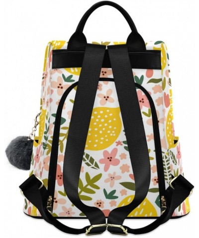 Cartoon Cute Lemons and Pink Flowers Floral Pattern Polyester Backpack Purse Travel Bag for Women Fashion Back Pack Shoulder ...