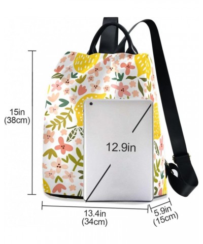 Cartoon Cute Lemons and Pink Flowers Floral Pattern Polyester Backpack Purse Travel Bag for Women Fashion Back Pack Shoulder ...