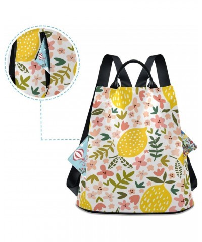 Cartoon Cute Lemons and Pink Flowers Floral Pattern Polyester Backpack Purse Travel Bag for Women Fashion Back Pack Shoulder ...