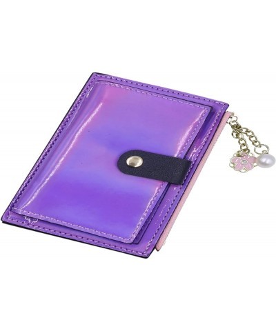 Women Bifold Leather Small Wallet Shiny Holographic Zipper Card Holder Coin Change Wallet Clutch Purse shiny-purple $8.47 Wal...