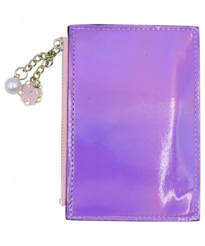 Women Bifold Leather Small Wallet Shiny Holographic Zipper Card Holder Coin Change Wallet Clutch Purse shiny-purple $8.47 Wal...