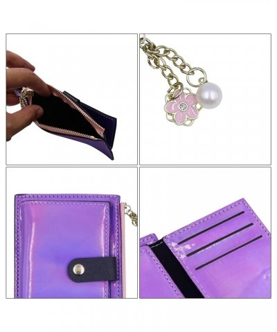 Women Bifold Leather Small Wallet Shiny Holographic Zipper Card Holder Coin Change Wallet Clutch Purse shiny-purple $8.47 Wal...