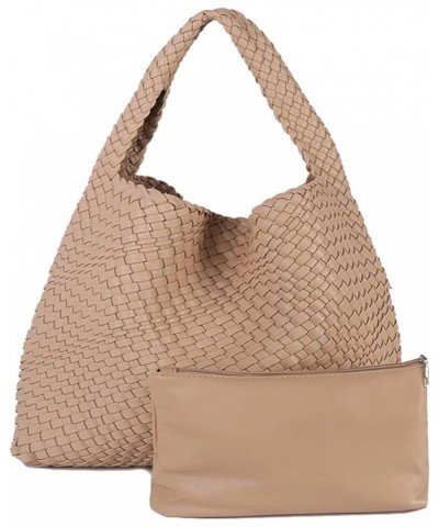 Woven Bag for Women,Fashion Vegan Leather Tote Bag Travel Handbags and Purses Retro Handmade Shoulder Bag Khaki $17.69 Totes