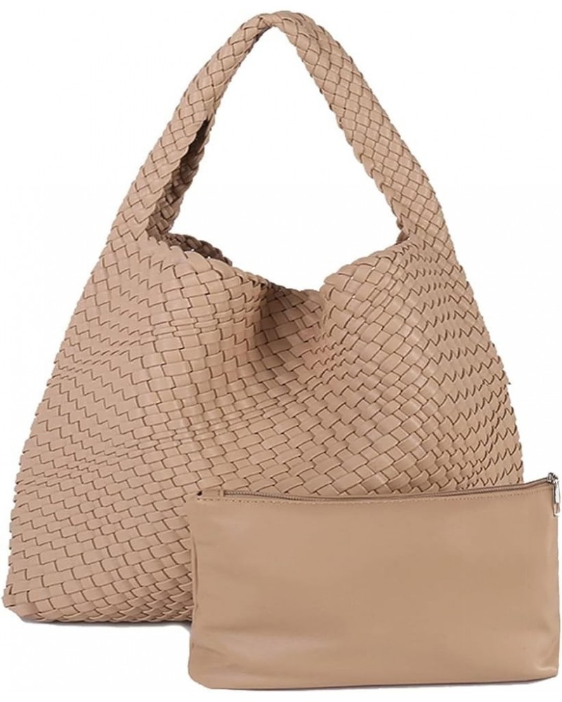 Woven Bag for Women,Fashion Vegan Leather Tote Bag Travel Handbags and Purses Retro Handmade Shoulder Bag Khaki $17.69 Totes