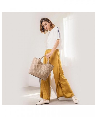 Woven Bag for Women,Fashion Vegan Leather Tote Bag Travel Handbags and Purses Retro Handmade Shoulder Bag Khaki $17.69 Totes