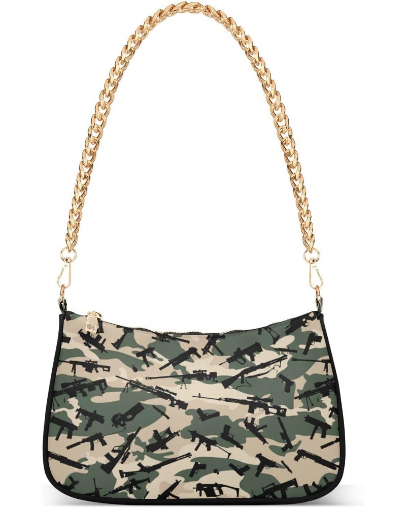 Weapon Camouflage Shoulder Bag for Women Clutch Shoulder Purse Chain Bag with Zipper Closure Women's Tote Hobo Handbags Hobo ...