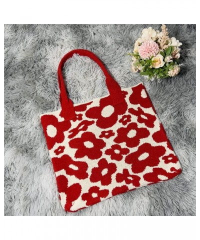 Women Knitted Large Tote Bag Leopard Flower Print Shoulder Bag Crochet Casual Beach Shopping Bag Aesthetic Purse 01a Flower R...