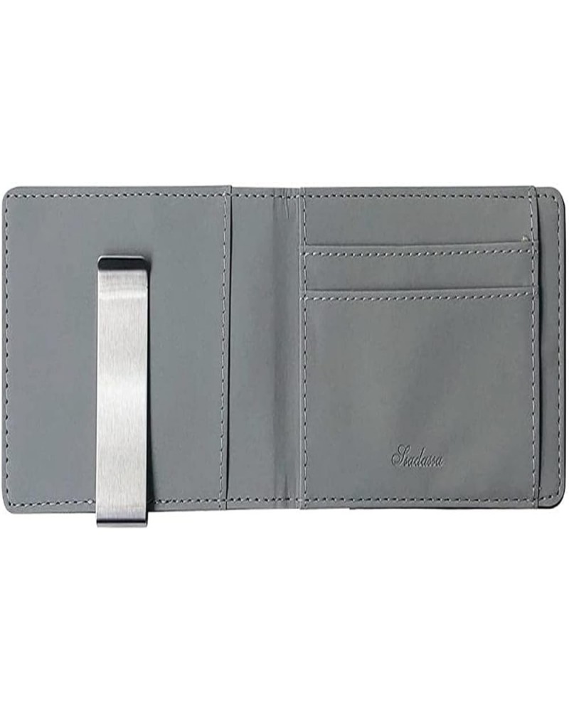 Thin Bifold Money Clip Leather Wallet with A Metal Clamp Woman ID Credit Card Purse Cash Holder (Color : Gray) Gray $42.76 Wa...