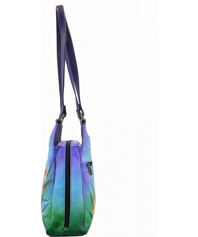 Hand-Painted Original Artwork, Genuine Leather - Triple Compartment Satchel Midnight Peacock $48.44 Hobo Bags