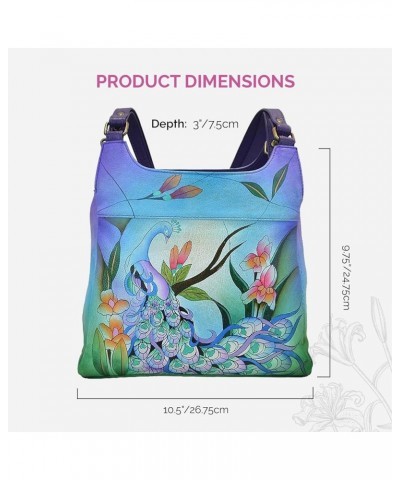 Hand-Painted Original Artwork, Genuine Leather - Triple Compartment Satchel Midnight Peacock $48.44 Hobo Bags