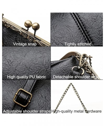 Retro Handbags and Purses for Women Chain Kiss Lock Top-Handle Satchel PU Leather Shoulder Bag Hollow Tote Champagne Brown $3...