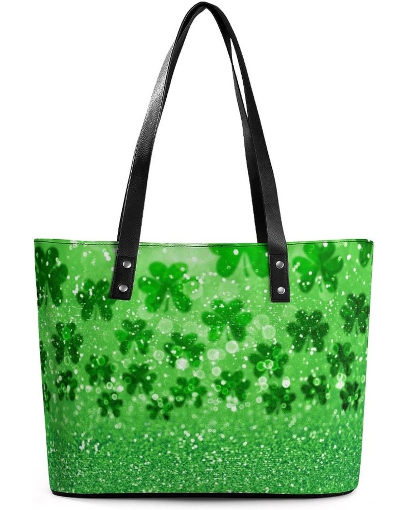 Womens Handbag Irish Shamrock Clovers Leather Tote Bag Top Handle Satchel Bags For Lady $19.94 Totes