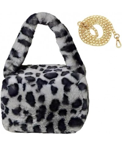 Plush Leopard Tote Bag with Chain Fluffy Cheetah Print Crossbody Purse Y2k Hobo Handbag Faux Fur Winter Bag (Pink) Gray $23.4...