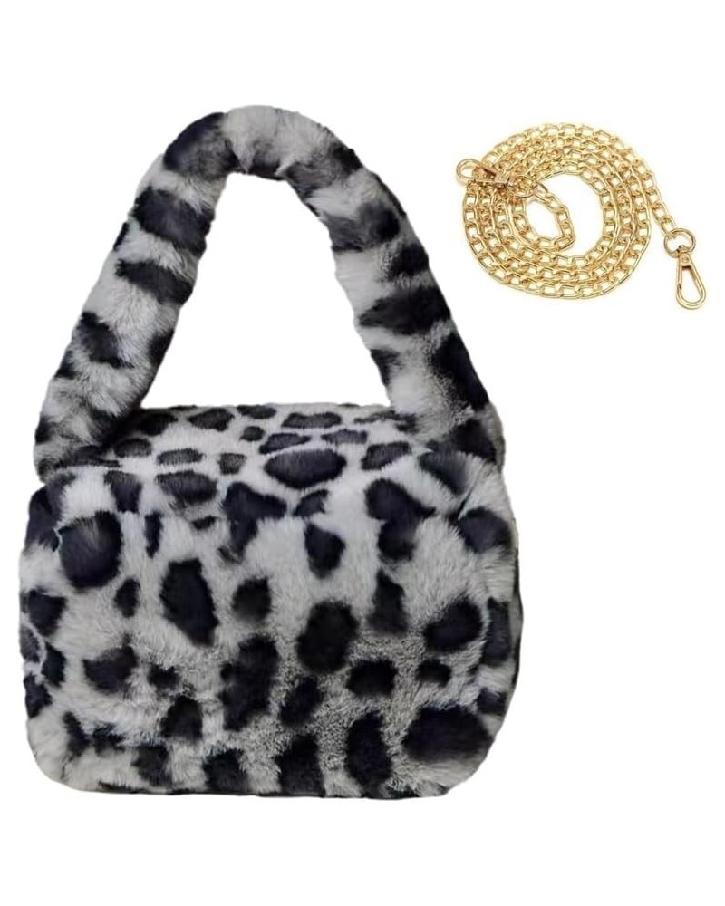 Plush Leopard Tote Bag with Chain Fluffy Cheetah Print Crossbody Purse Y2k Hobo Handbag Faux Fur Winter Bag (Pink) Gray $23.4...