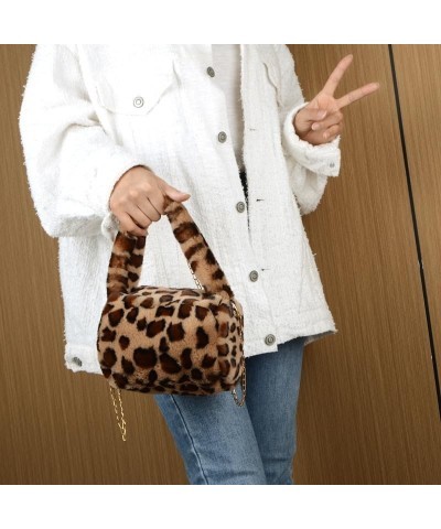 Plush Leopard Tote Bag with Chain Fluffy Cheetah Print Crossbody Purse Y2k Hobo Handbag Faux Fur Winter Bag (Pink) Gray $23.4...