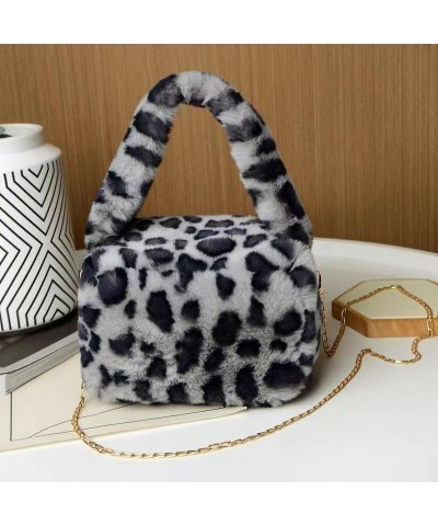 Plush Leopard Tote Bag with Chain Fluffy Cheetah Print Crossbody Purse Y2k Hobo Handbag Faux Fur Winter Bag (Pink) Gray $23.4...