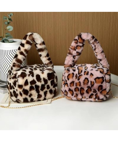 Plush Leopard Tote Bag with Chain Fluffy Cheetah Print Crossbody Purse Y2k Hobo Handbag Faux Fur Winter Bag (Pink) Gray $23.4...