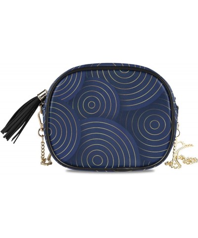 Small Crossbody Bag Abstract Blue Circle Womens Shoulder Chain Bag PU Leather Small Purse With Tassel $13.67 Shoulder Bags