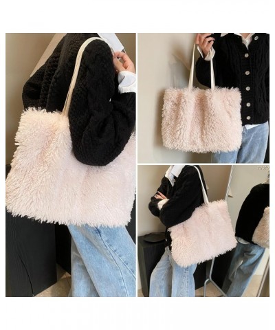 Fluffy Tote Bag, Winter Large Capacity Furry Purse for Women Faux Fur Bag Fuzzy Handbags White $14.27 Totes