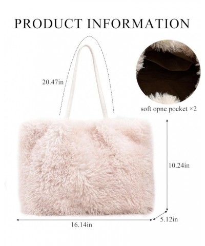 Fluffy Tote Bag, Winter Large Capacity Furry Purse for Women Faux Fur Bag Fuzzy Handbags White $14.27 Totes