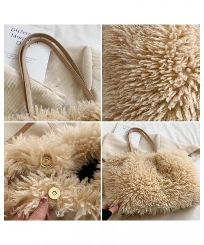 Fluffy Tote Bag, Winter Large Capacity Furry Purse for Women Faux Fur Bag Fuzzy Handbags White $14.27 Totes