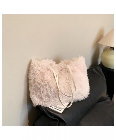 Fluffy Tote Bag, Winter Large Capacity Furry Purse for Women Faux Fur Bag Fuzzy Handbags White $14.27 Totes