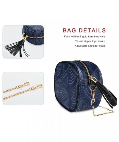 Small Crossbody Bag Abstract Blue Circle Womens Shoulder Chain Bag PU Leather Small Purse With Tassel $13.67 Shoulder Bags