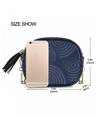 Small Crossbody Bag Abstract Blue Circle Womens Shoulder Chain Bag PU Leather Small Purse With Tassel $13.67 Shoulder Bags